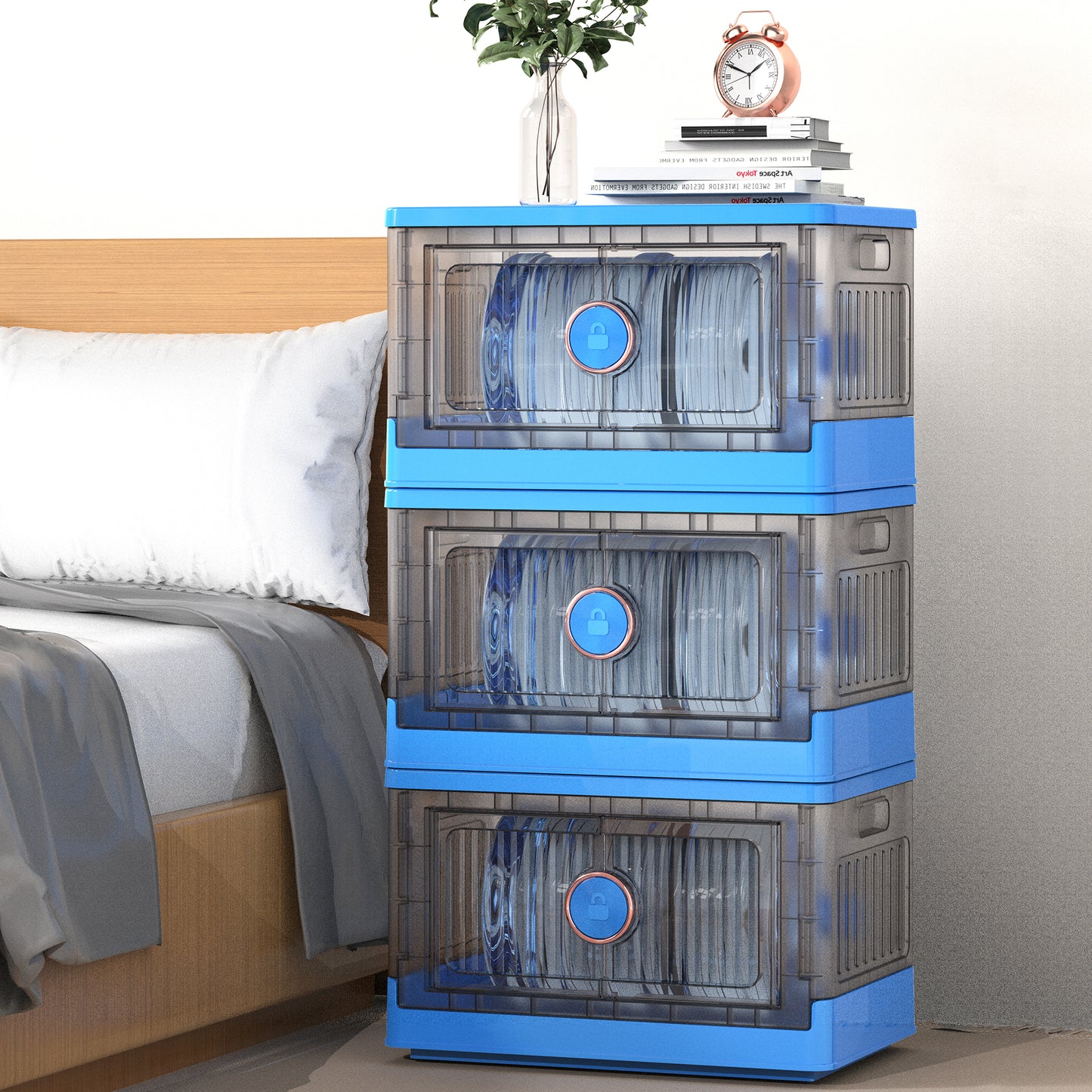 Storage Cabinet Stackable Storage Organizer (8.4Gal - 3 Pack, Blue)