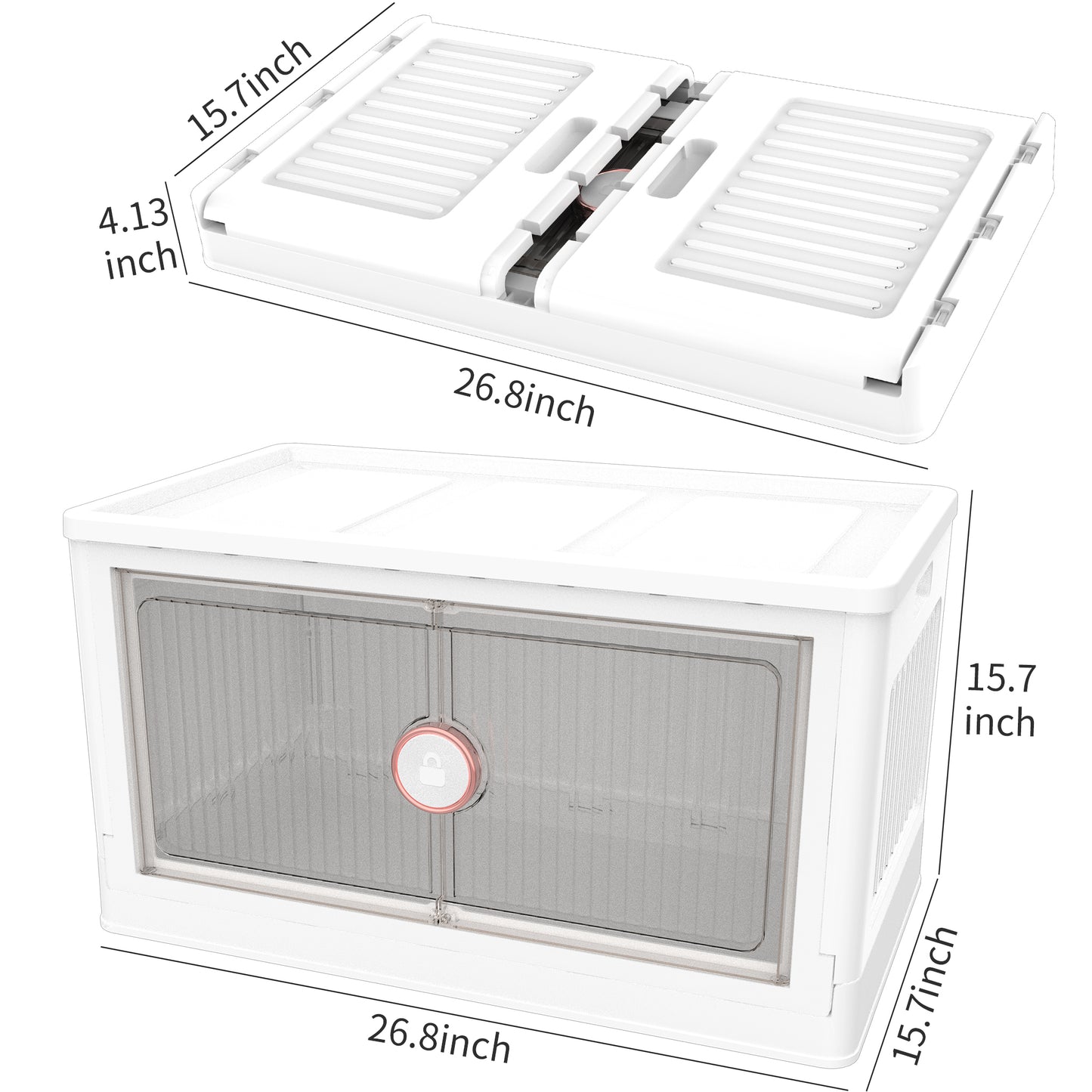 LED Light 19.5 Gal Collapsible Storage Bins,3 Pack Large Plastic Storage Bins,Double Doors Stackable Storage Bins with Wheel for Home