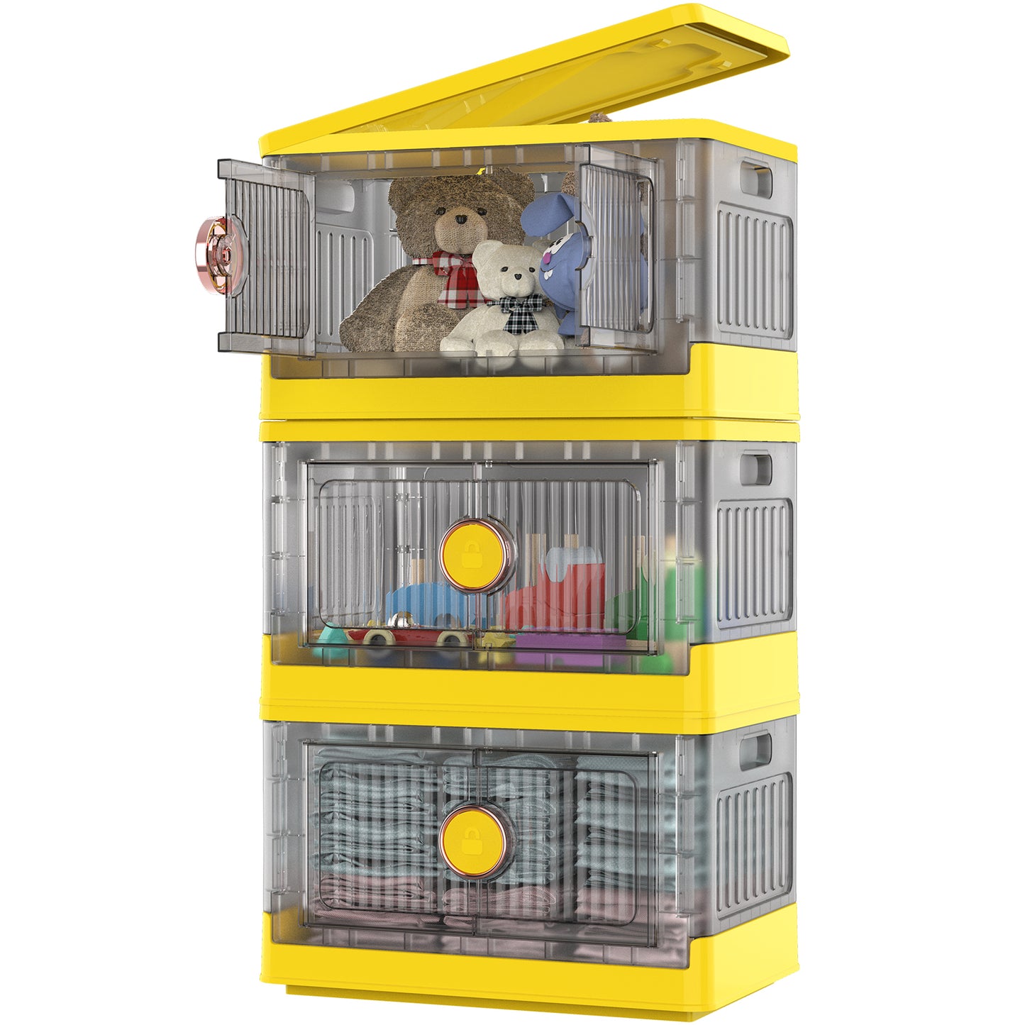 Folding Box, Stackable Toy Bins  (8.4Gal - 3 Pack, Yellow)